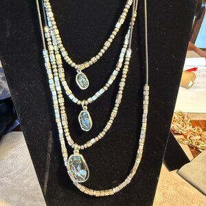 Vintage Uno de 50 Leather Silvertone Crystal Tiered Neckalce 22-32 inches
